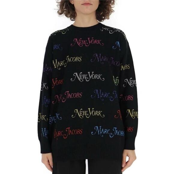 Marc Jacobs x New York Magazine Sweater Size XS Black Rainbow Metallic Wool RARE - Picture 3 of 14
